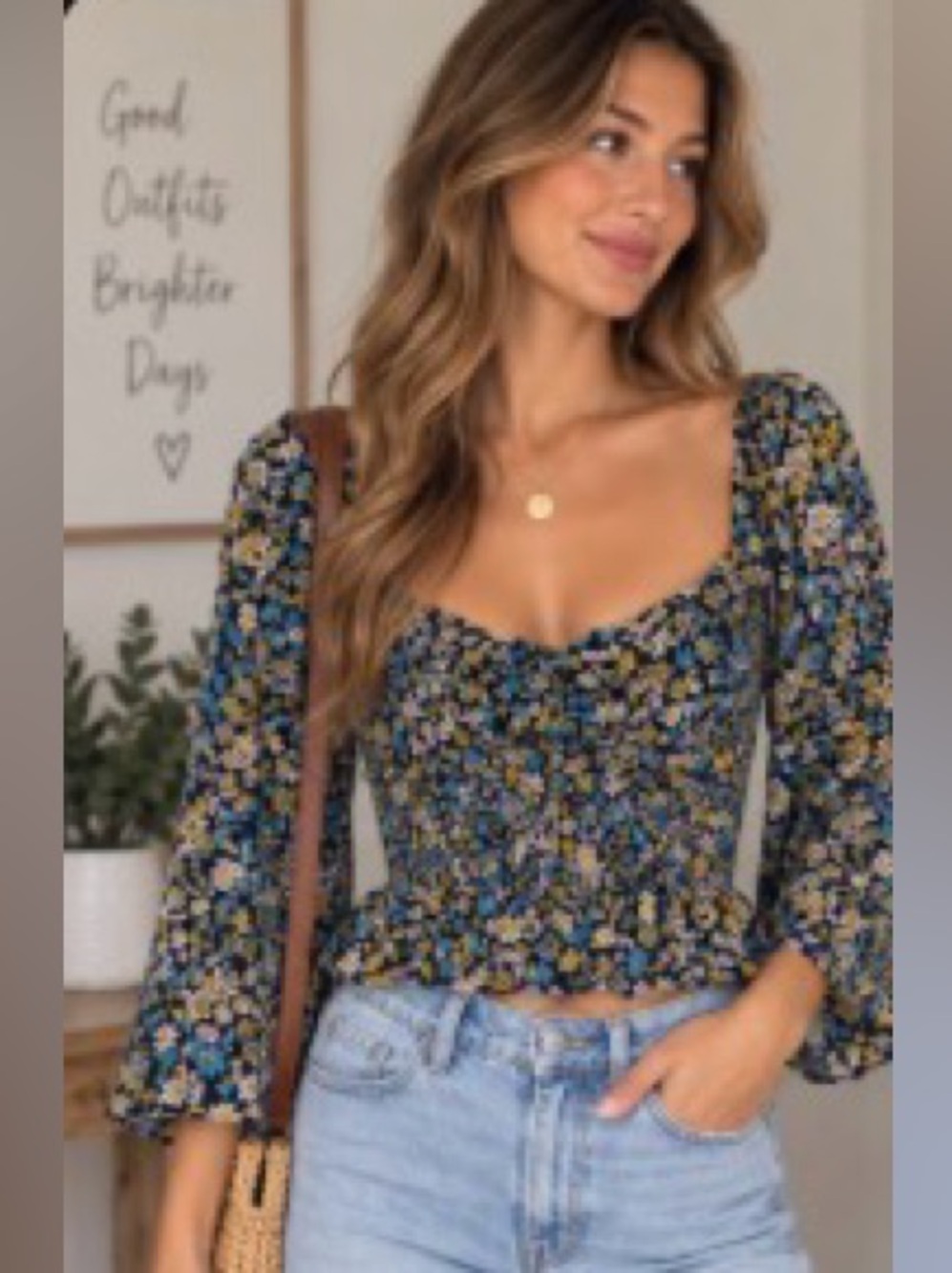 Patrons of Peace Black Floral Square-Neck Crop Top